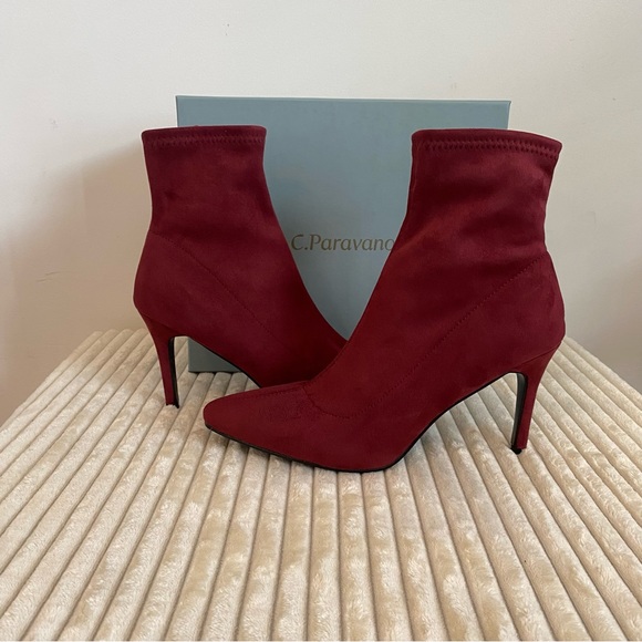 C. Paravano Shoes - C. Paravano Red Suede Heeled Ankle Boots Size 9 New With Box